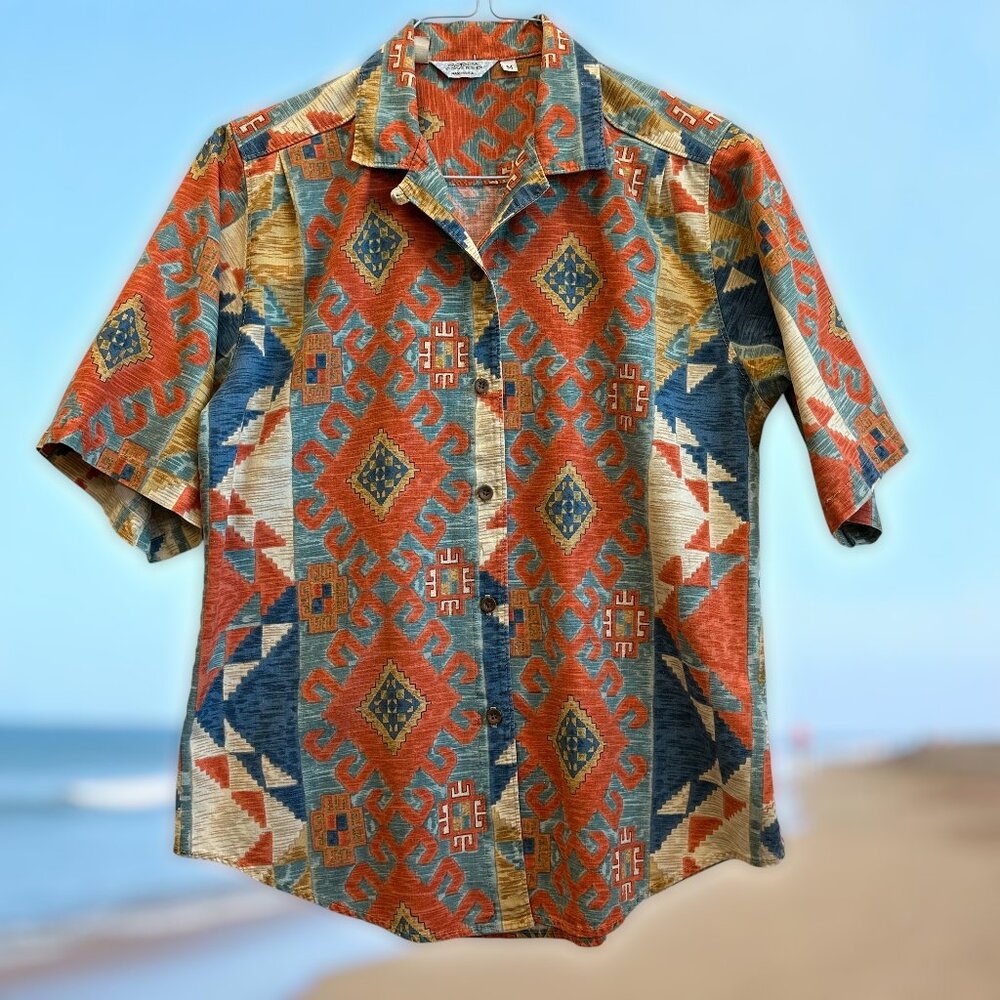 Vintage 90s Gotcha Covered Women’s Shirt M – Aztec Tribal Print, Made in USA